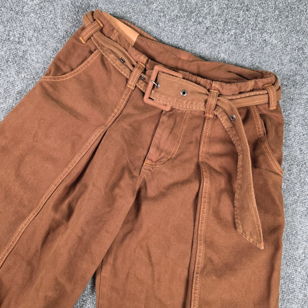 Farm Rio Cargo Belted Wide Leg Cargo‎ Pants Womens 38 (M) Brown High Rise Cotton